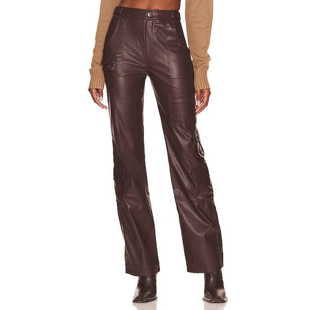 LPA Germano Faux Leather Cargo Pants Dark Chocolate Brown Straight Leg Small